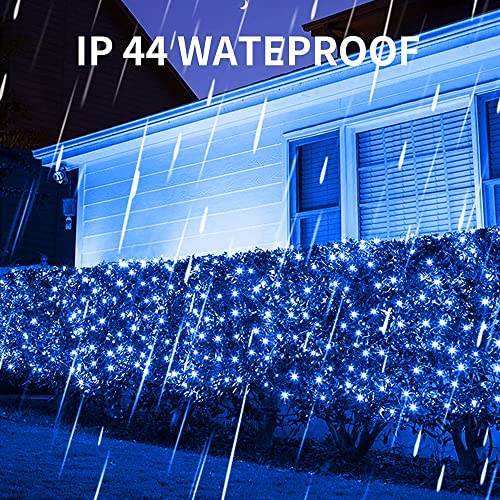 Image of Dazzle Bright Christmas Net Lights, 360 LED 12FT x 5 FT Transparent Wire Waterproof Connectable String Lights with 8 Modes Christmas Decoration Outdoor Lights for Bushes Garden Party Holiday (Blue)