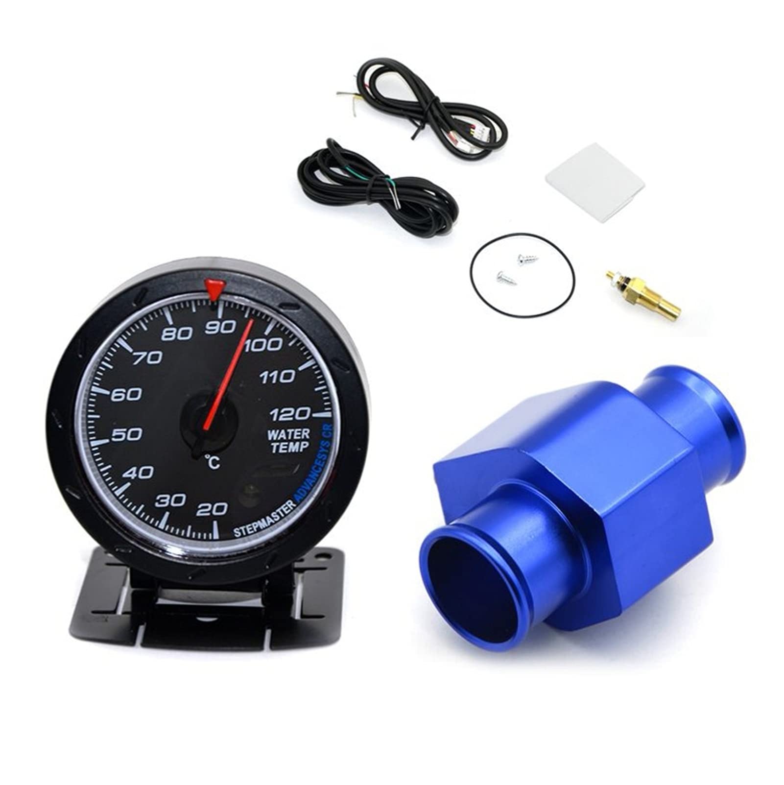 Medidores de presión de combustible de reemplazo automotriz 2.5 '' 60MM Indicador de temperatura del agua LED blanco/rojo analógico para automóvil 20-120 ℃ Con adaptador de sensor de tubería de ju