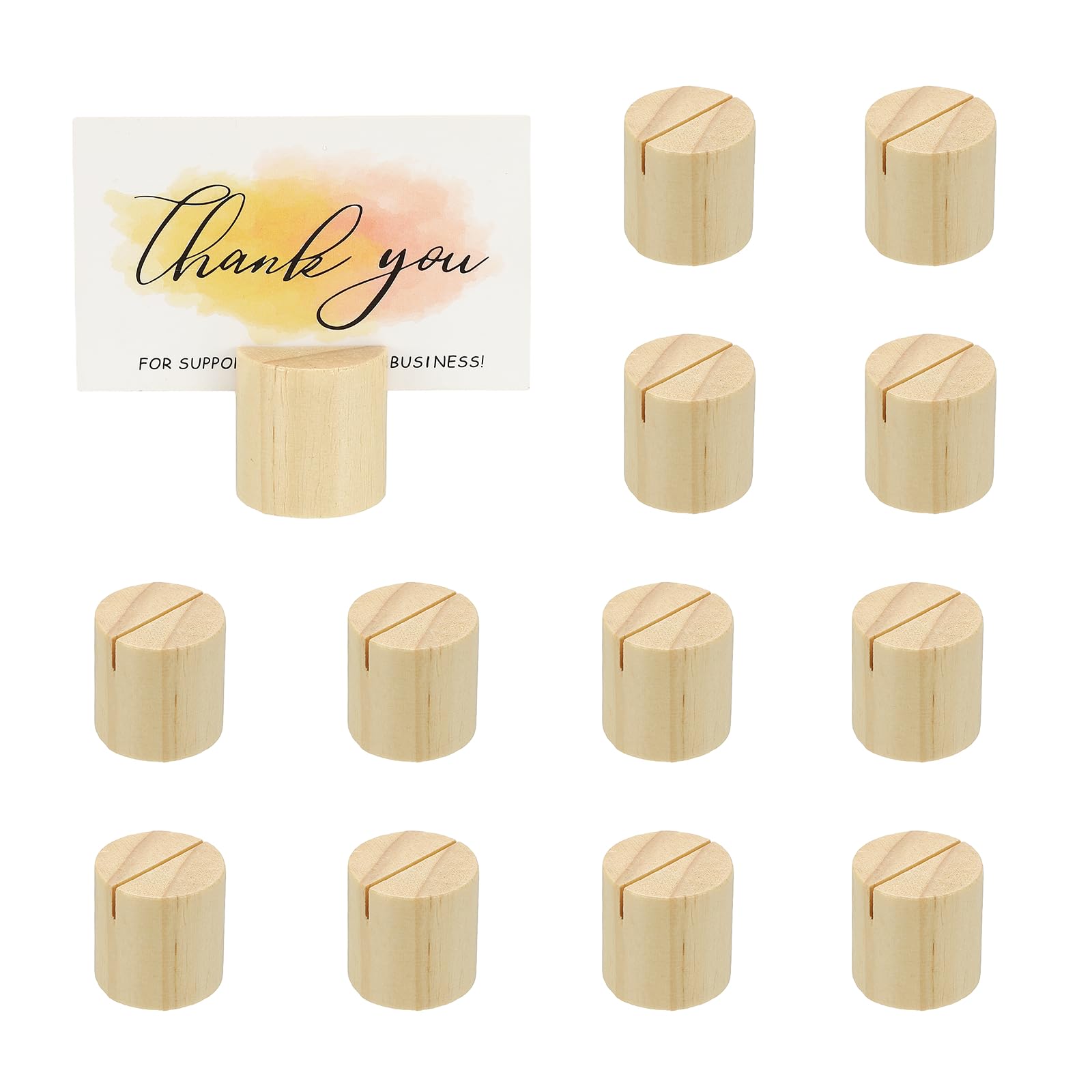 PATIKIL 12 Pack Wood Place Card Holder, Wooden Table Number Holders Clip for Table Rustic Wedding Name Stands Sign Photo Menu Display Banquet Birthday Party, Cylinder Wood Color