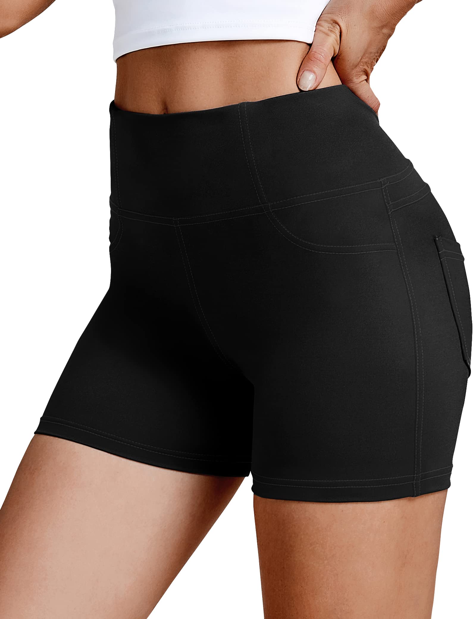 VOOVEEYA 5"/8" High Waisted Yoga Biker Shorts with Pockets for Women - Butt Lifting Workout Spandex Booty Gym Shorts