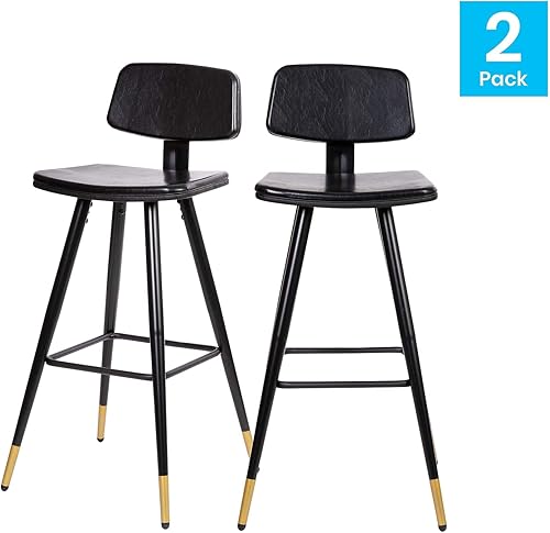 Miniatura 13 de Flash Furniture Kora Taburetes de bar de respaldo bajo de grado comercial, tapicería LeatherSoft marrón, marco de hierro negro, reposapiés