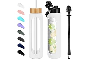 32 oz Glass Water Bottles - 1 Liter Motivational Tumbler Water Bottle Time Marker