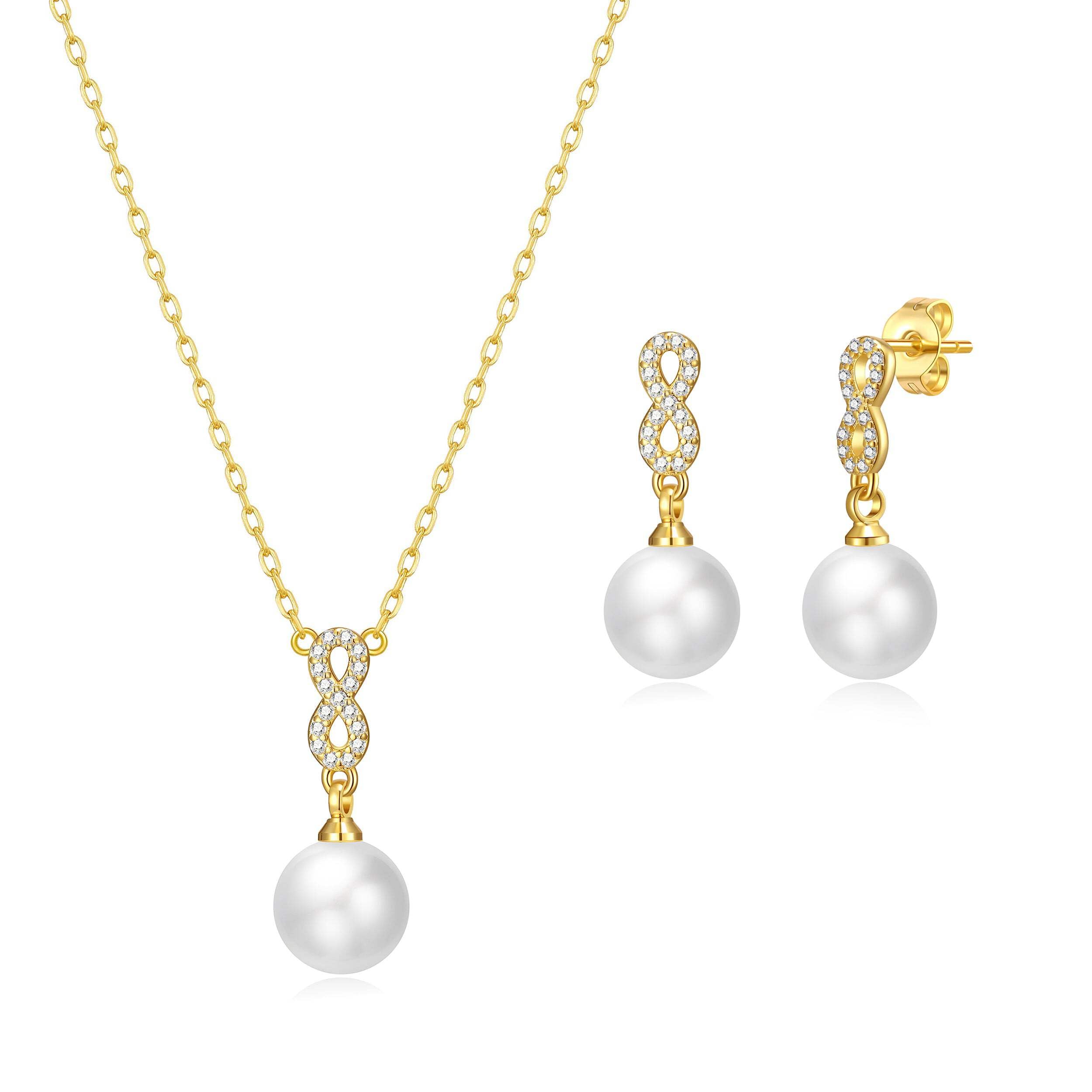 Philip JonesGold Plated Infinity Pearl Drop Set Created with Zircondia® Crystals