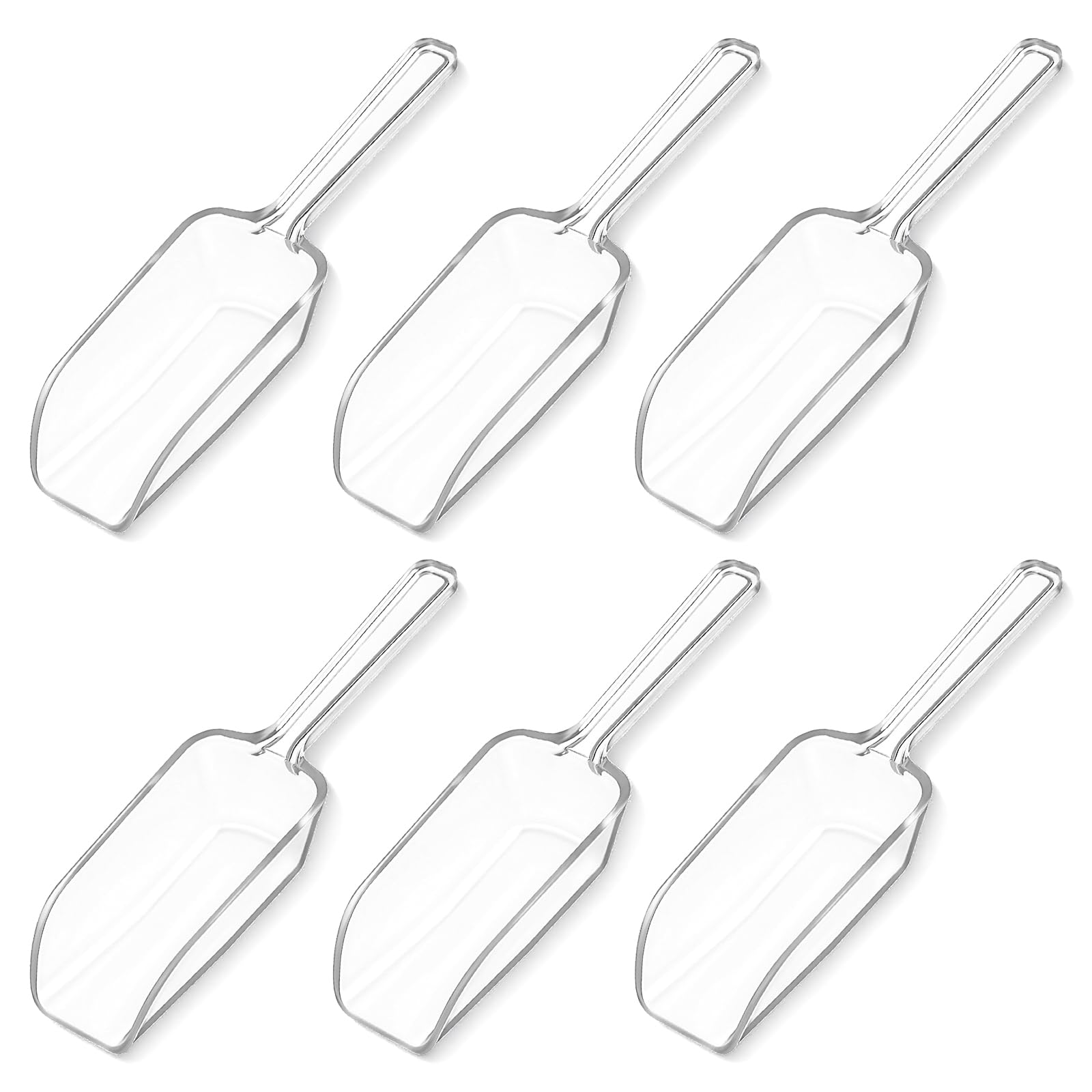 RAHHLIZS 6 Pcs Clear Plastic Ice Scoop, 4.37 Inch Small Ice Cream Scoop,Multi-Purpose Scoopers for Food, Mini Scoop for Canisters Candy Popcorn Coffee Flour Sugar Dry Goods