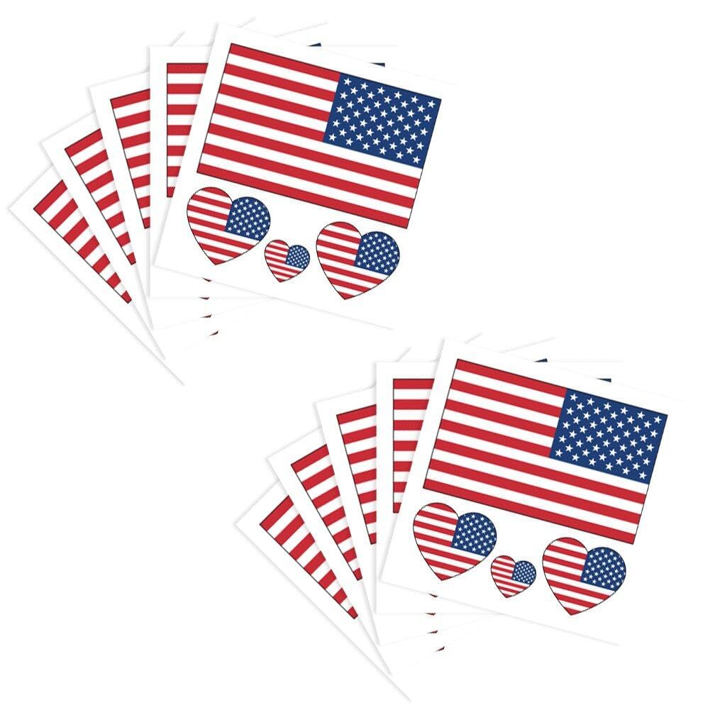 Fituenly Heart American Flag Temporary Tattoos 10 Sheets Usa Patriotic Party Independence Day National Stickers July 4Th Body Art Decoration For Face Arm