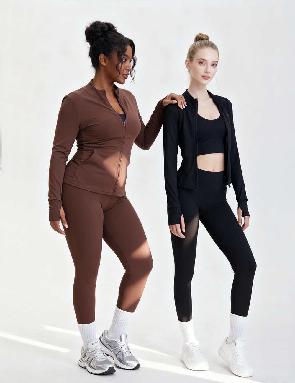 UOUA Conjunto de dos piezas para mujer, conjunto de chándal de manga larga con cremallera y leggings para gimnasio y entrenamiento