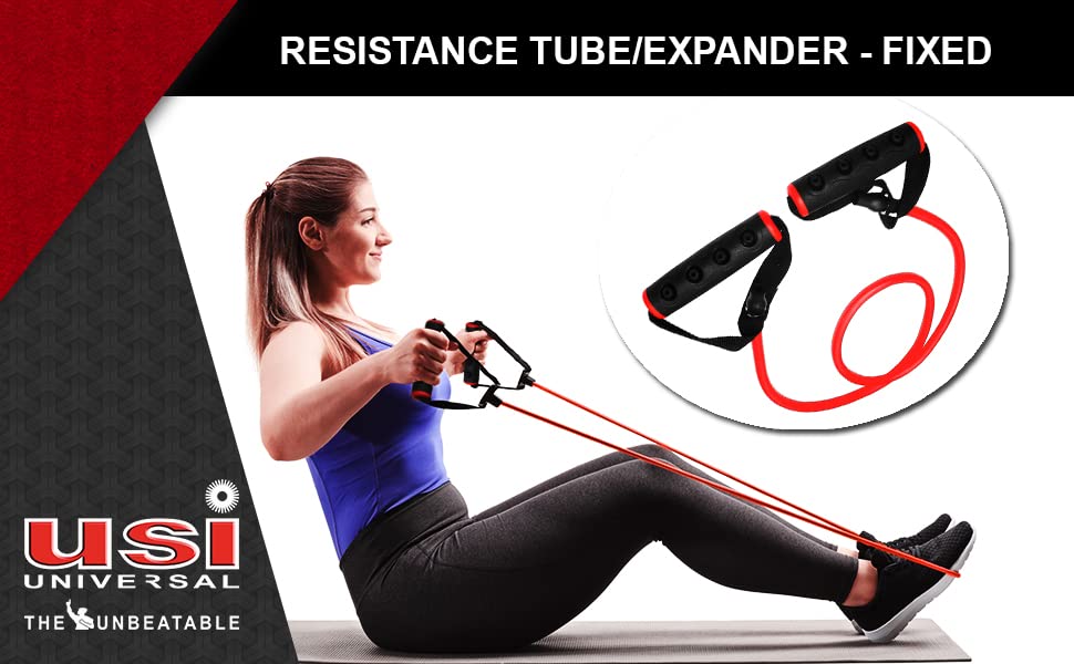 Image of USI Universal Resistance Tube /Expander Fixed, Latex Fitness Resistance Tube with Door Anchor, Handles, Resistance Bands for Workout for Men & Women, Size: 1x127cm(50 inch). (RP) (Light)