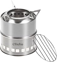 Ohuhu Portable Wood Burning Camping Stove - Stainless Steel Mini Stove for Backpacking Hiking BBQ Survival with Grill Grid & Carry Bag