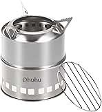Camping Stove, Ohuhu Camp Stove Wood Burning Stove Stainless Steel Stoves Mini Portable Stove for Camping Picnic BBQ Backpacking Hiking Survival Emergency Cooking Outdoor with Grill Grid Carry Bag