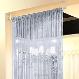 Topixdeals Rare Flat Silver Ribbon Door String Curtain Thread Fringe Window Panel Room Divider Cute