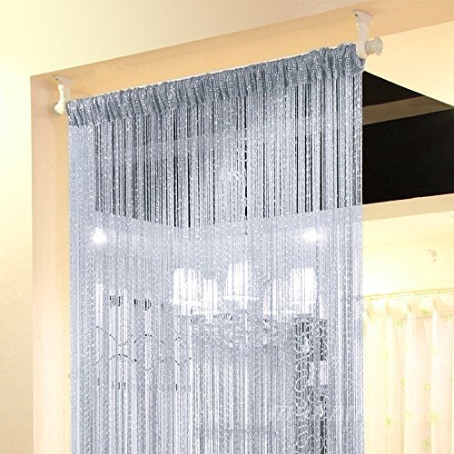 Topixdeals Rare Flat Silver Ribbon Door String Curtain Thread Fringe Window Panel Room Divider Cute Strip Tassel Party Events (2 Pack, Silvery-Gray) #TOP6