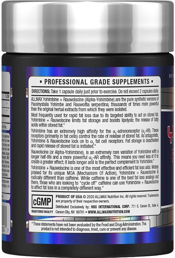 ALLMAX Essentials YOHIMBINE + RAUWOLSCINE - 60 Capsules - Supports Fat Burning & Suppresses Appetite - 60 Servings