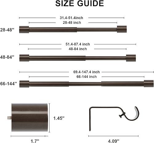 Miniatura 9 de Paquete de 2 barras de cortina de bronce para ventanas de 28 a 48 pulgadas, barras de cortina resistentes de 1 pulgada de diámetro, barra de cortina