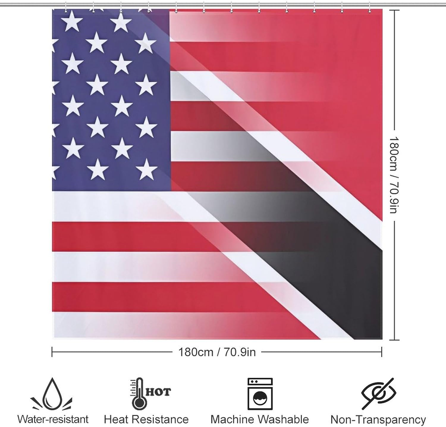 U.S. Trinidad and Tobago Flag Funny Shower Curtains Washable Bath Curtain Liner with Hooks for Bathroom Bath Tubs