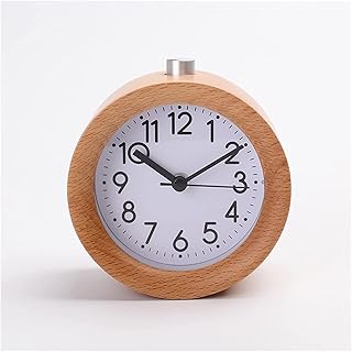 Alarm Clock,Bedside Alarm Clocks,Travel Alarm Clock,Wood Clock Snooze Bedside Kids Alarm Clock Circular Backlight Desktop Clock Silent Wood No Ticking Clock(Color:Grey) (Color : Grey) (Color : Grijs