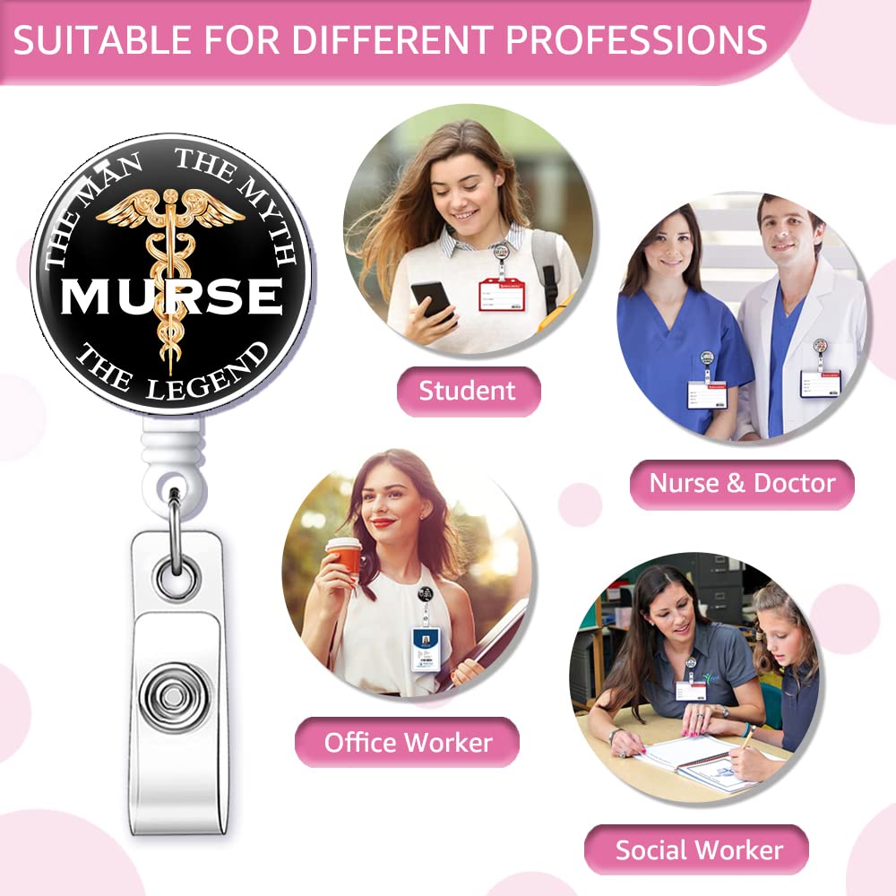 Murse The Men The Myth The Legend Badge Reel Retractable with Alligator Clip, Funny ID Badge Holder Gift for Men Veterinarian Doctors Nurses Social Worker Office Worker Boss Colleague