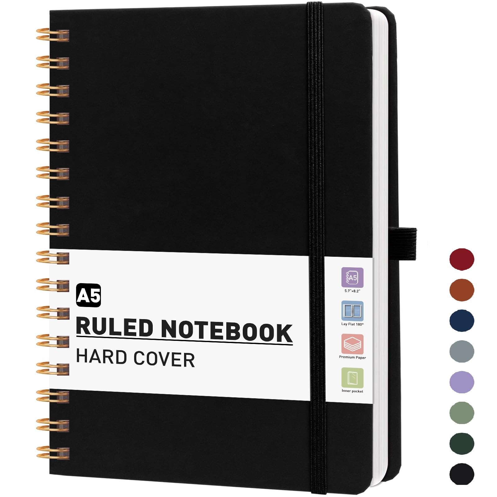 PYNEX A5 Spiral Notebook, Hardcover Lined Journal for Women,140 Pages, Writing Notebook for Work, Study - Black โ image 1