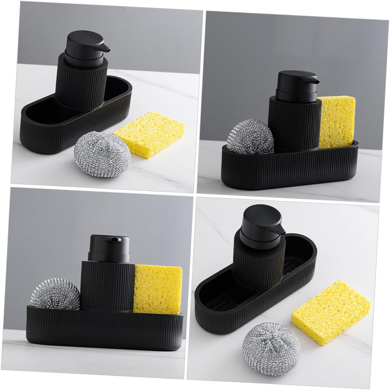 1set Kitchen Soap Dispenser Sponge Tray Dish Soap Pump and Brush Holder Multifunctional Cleaning Organizer for Kitchen Sink
