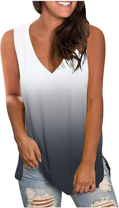 Lastesso Summer Tank Tops for Women 2024 Casual V Neck Camisa sin mangas Blusas Loose Fashion Vacation Cute Tanks Ropa