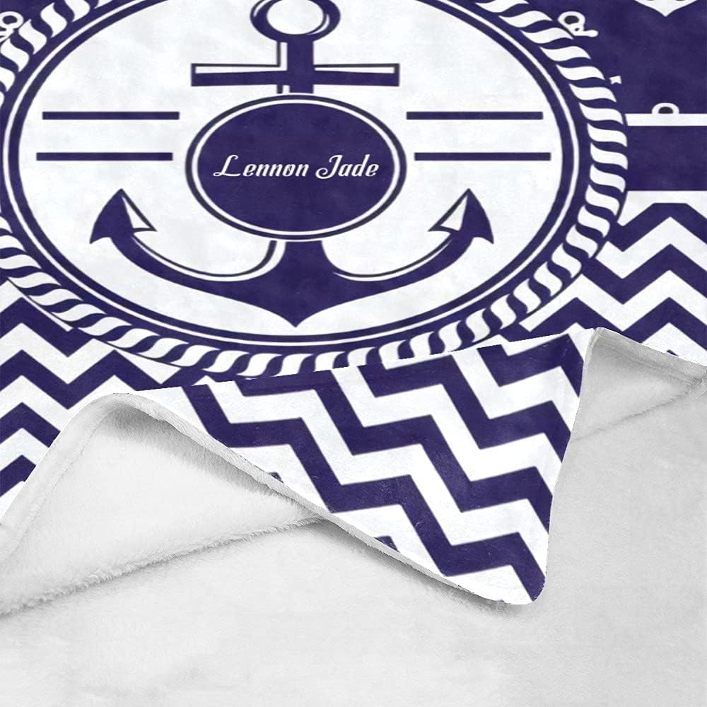 Personalized Baby Blanket, Marine Anchor Nautical Chevron Custom Nursery Swadding Blankets 30x40 Inches for Baby Boy Girl with Name Baby Shower Birthday Gift