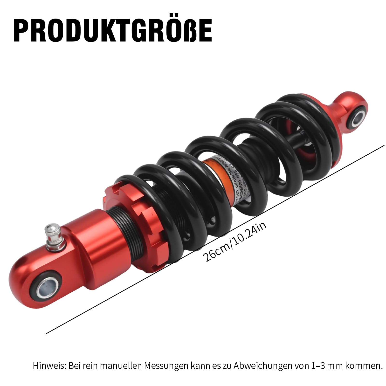 Hoypeyfiy 260 mm, 1500 lb Hinterer Motorrad-Stoßdämpfer, 10 mm Loch, Universal-Stoßdämpfer mit Einstellfeder, ATV, SUV, Mini-Geländewagen für elektroroller