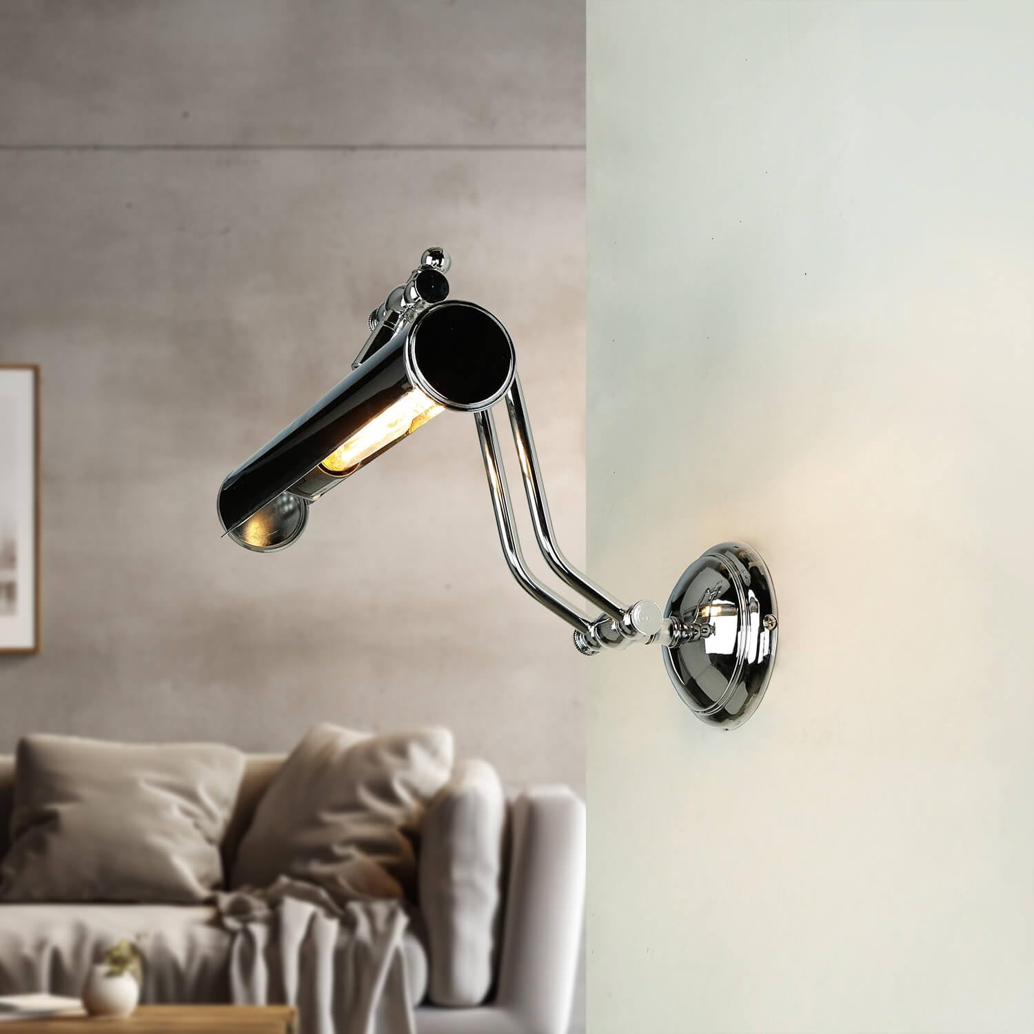 Licht-Erlebnisse Bilderleuchte mit beweglichen Gelenken aus Echt-Messing verchromt B:30cm E14 wechselbar Premium Wohnzimmer Schlafzimmer Flur Bilderlampe Wandlampe