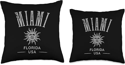 Miniatura 3 de Awesome Miami Florida USA Designs and Souvenirs Miami Florida USA Distressed Style Design Souvenir Throw Pillow, 16x16, Multicolor