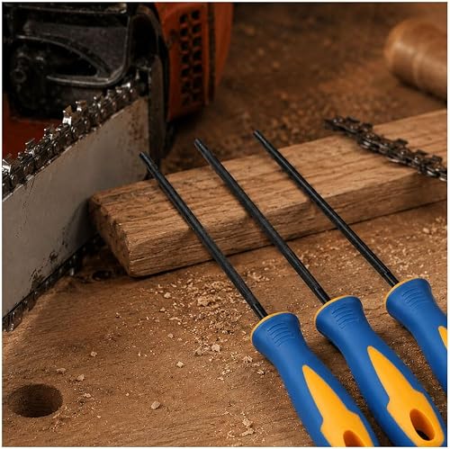 Chainsaw File for Black+Decker Alligator LP1000, 3-Pack Round Sharpening Files with Anti-Slip Handles for Chain Maintenance, Pruning and Woodcutting