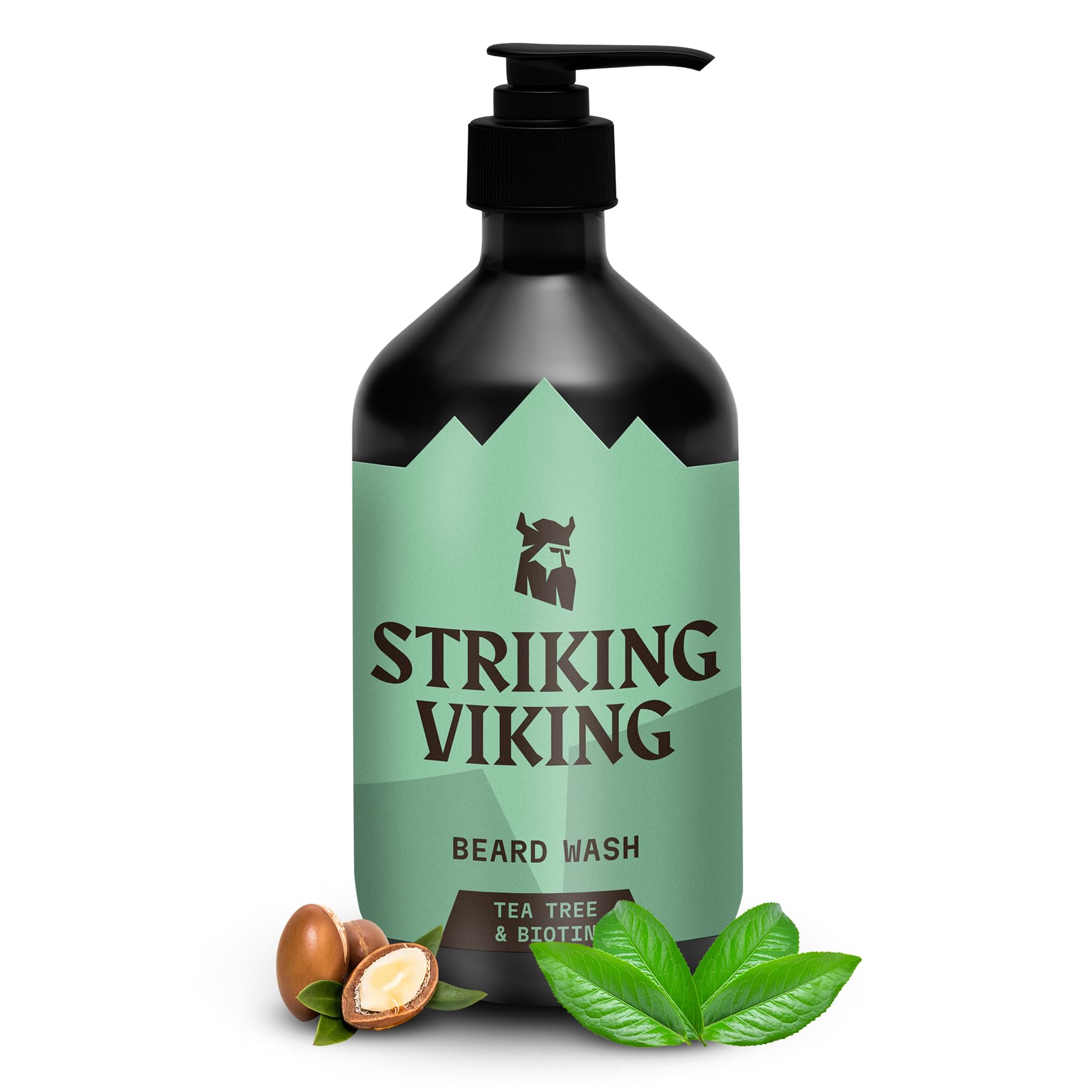 Striking VikingBeard Wash 17 oz with Tea Tree & Biotin - Tea Tree Scented Beard Shampoo for Men Paraben & Sulfate Free - Deep Cleansing Beard Wash for Men with Jojobal Oil for all Beard Types