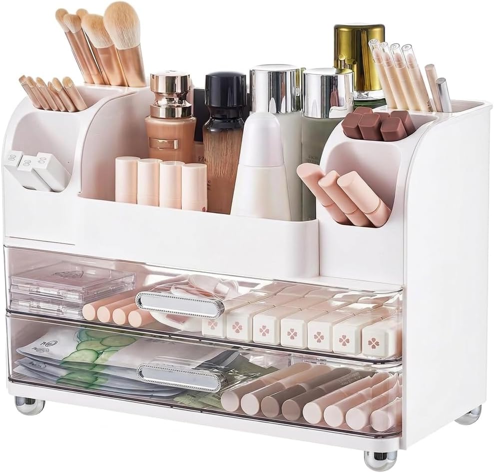 Drawer Cosmetic Organizer, Beauty Tool Display Box, Desktop Skin Care Organizer (White)