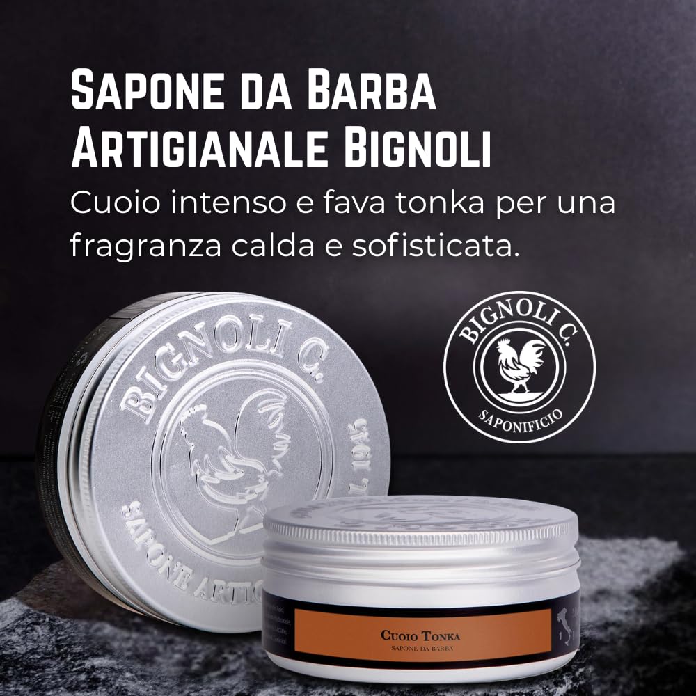 Bignoli Sapone da Barba Artigianale – Sapone da Barba con Schiuma Ricca per Rasatura Tradizionale (175 gr, Cuoio Tonka) - 2