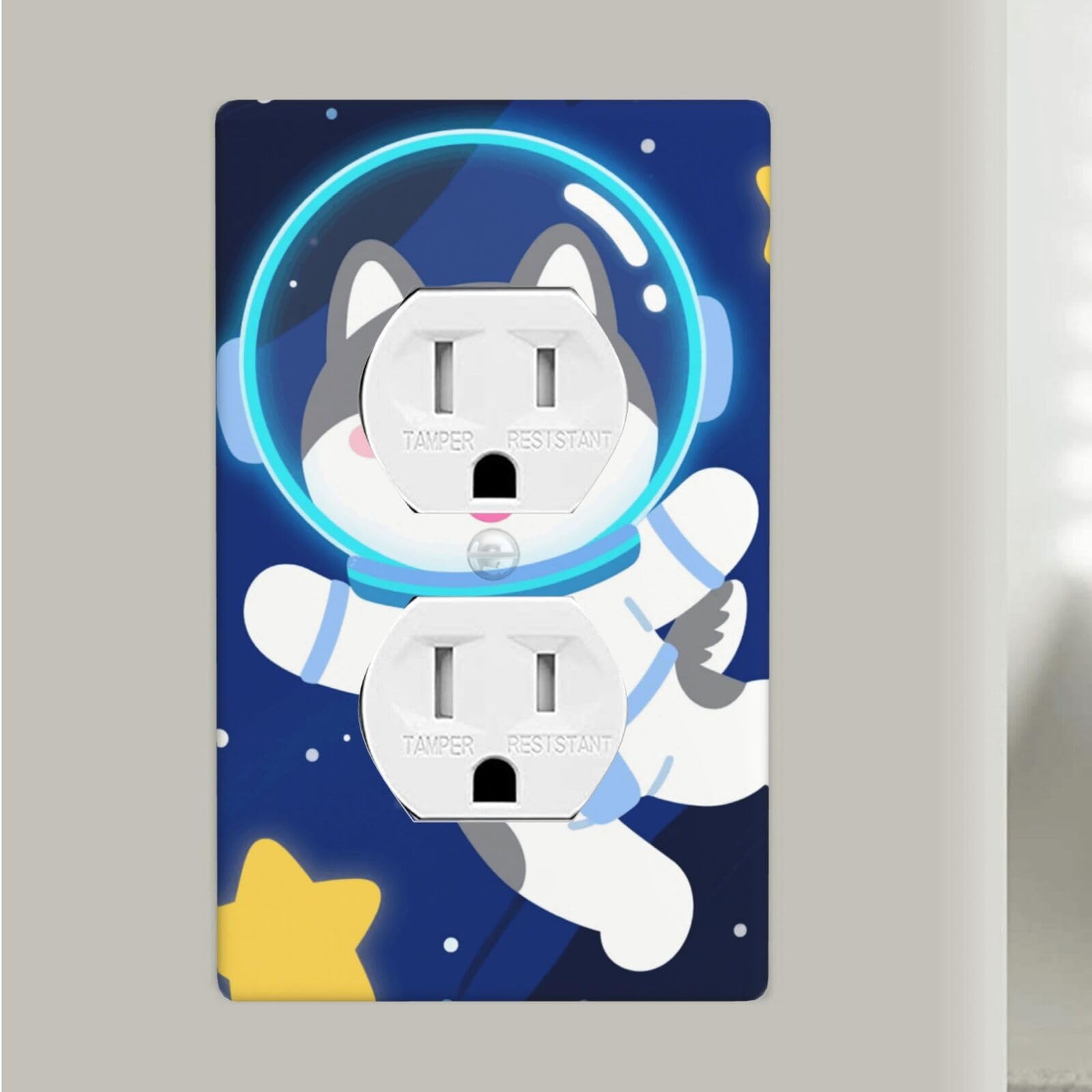 Fekiloot Cute Husky Astronauts On Space Duplex Outlet Covers Wall Plates 1-Gang Switch Outlet Electrical Cover Plate Unbreakable Polycarbonate Switchplate Cover Faceplate For Bathroom Kitchen Home Decor