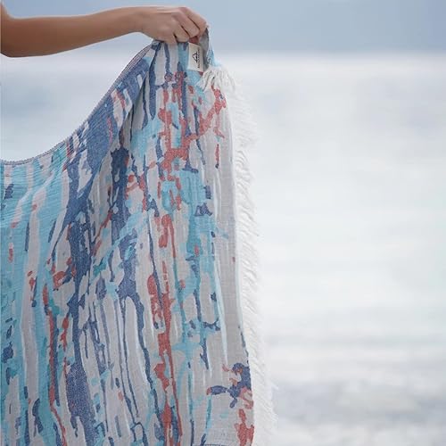 Miniatura 7 de BAGNO MILANO Toallas de playa de algodón turco orgánico, de secado rápido, suaves, de gran tamaño, para playa, yoga, spa, piscina (azul Vega, toalla