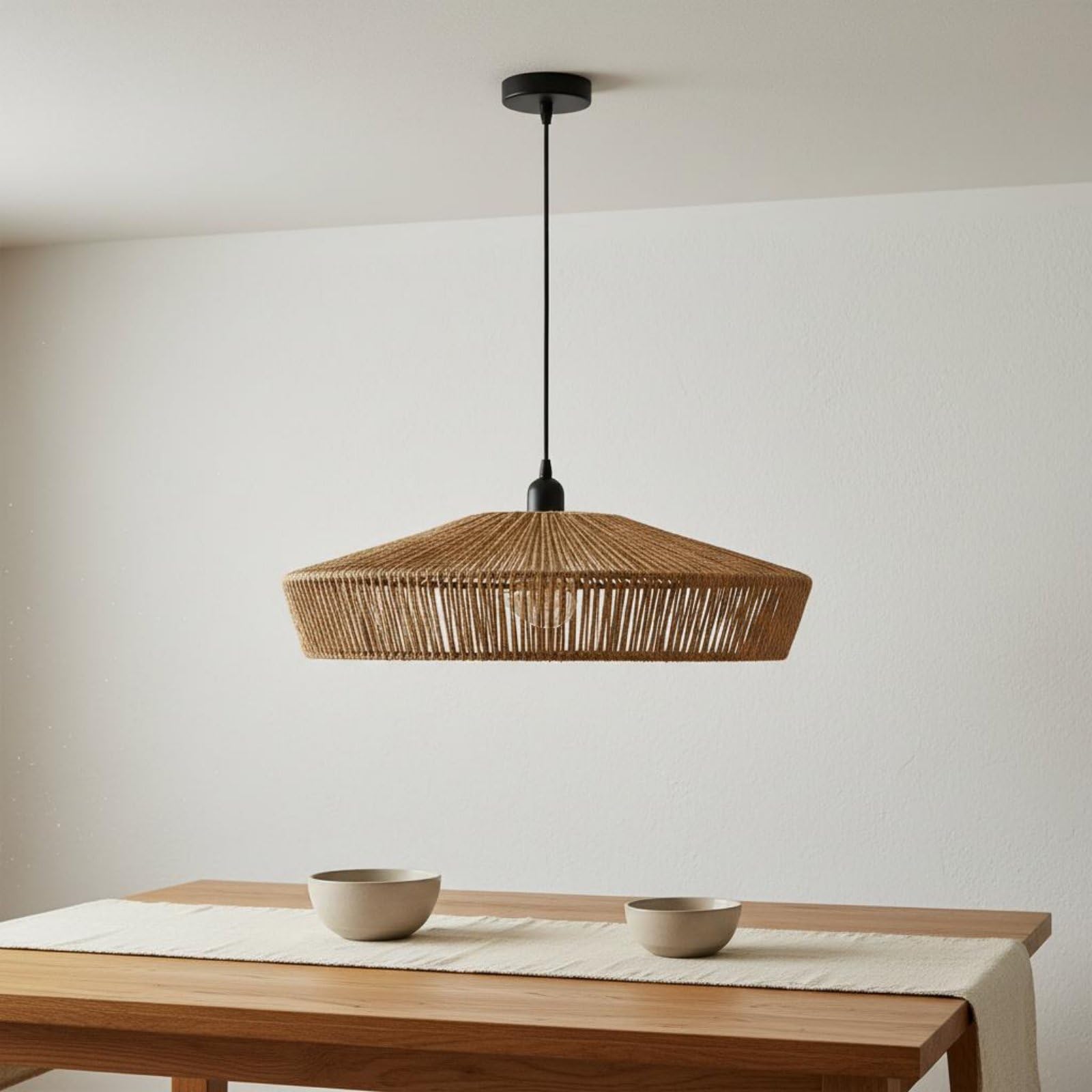 Lámpara Colgante de Cuerda Tejida Hecha a Mano Lámpara de Cuerda Cáñamo Material Iluminación Interior para Restaurante, 30 Cm, A款 30cm赠送Led光源