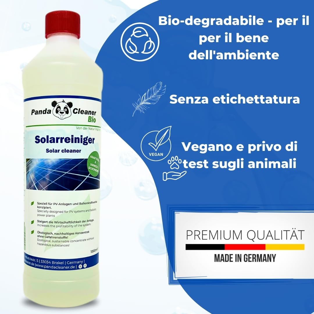PandaCleaner Detergente biologico professionale 1l per impianti solari fotovoltaico altamente concentrato 1:100