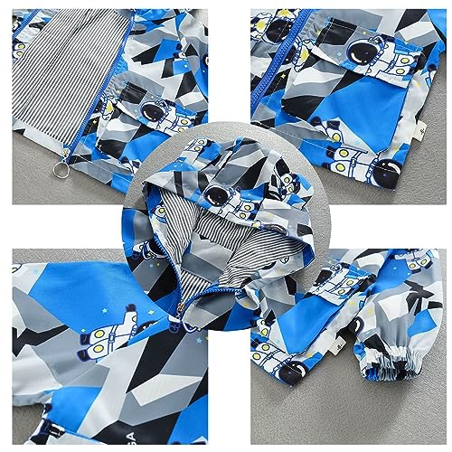 Toddler Kids Hooded Rain Jacket Ear Windproof Zip 𝗖artoon Print Raincoat Lightweight Outerwear with Pocket2