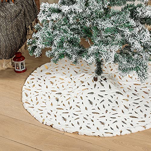 Yonphy Jupe Sapin de Noël 120cm Peluche Blanc Tapis de Arbre de Noel, Décoration de Sapin de Noël, Couvre Pied de Sapin Noel, Réutilisable Cover