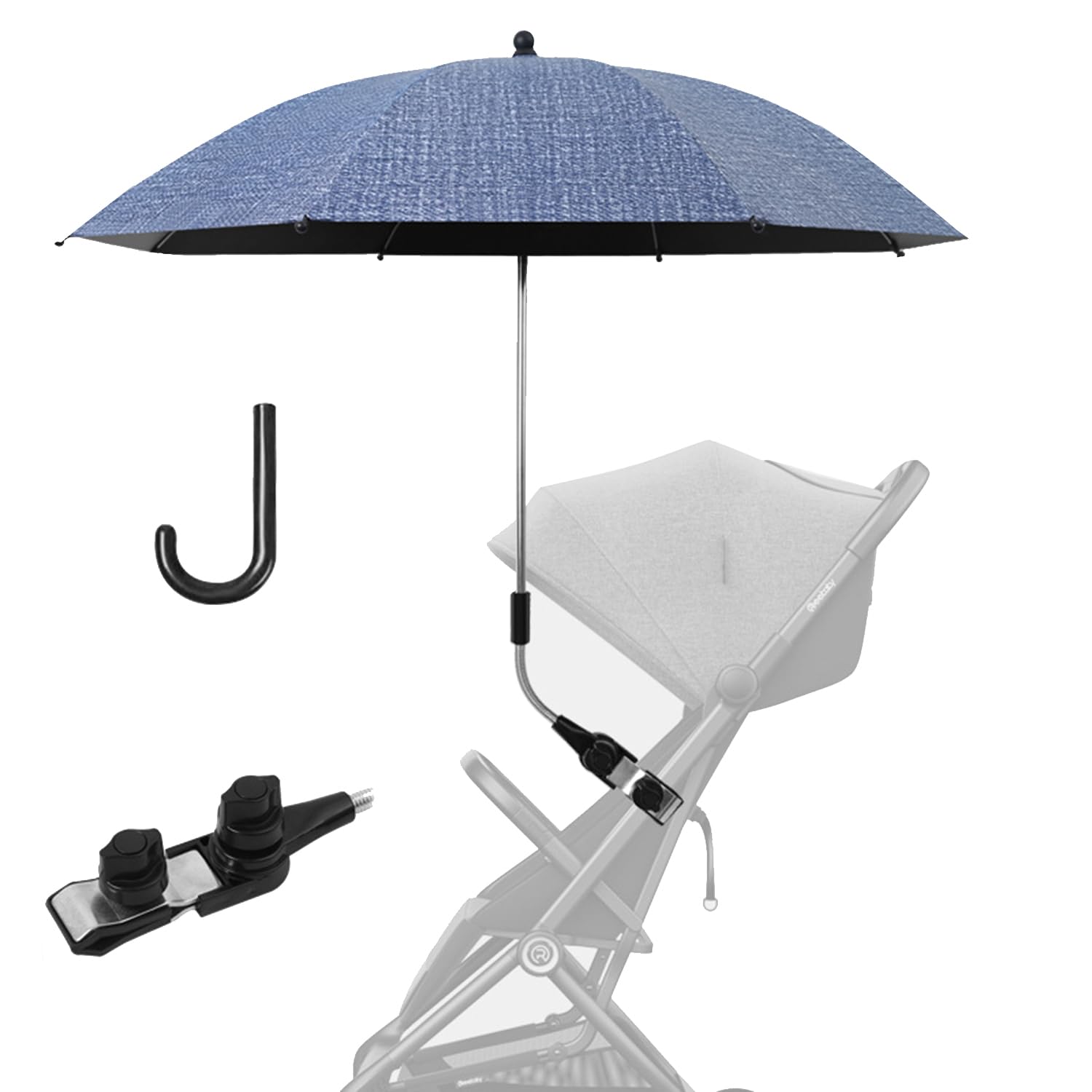 Baby Stroller Parasol, Universal Baby Pram Umbrella with with Adjustable Clamp, Pushchair Parasol with 50+ UV Protection, Pram Parasol for Infant, Waterproof Umbrella for Stroller, Buggy (Navy blue)