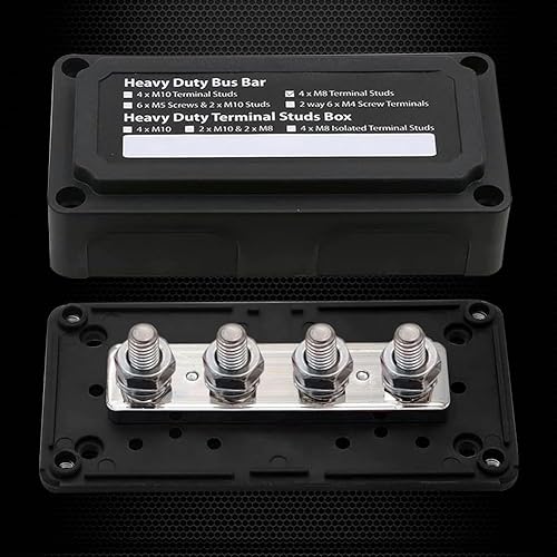 Miniatura 4 de Ampper - Barra de bus de 4 postes de 12-48 V 300 A 38 pulgadas (M10), 4 postes de latón impermeable, bloque de distribución de energía y tierra, kit