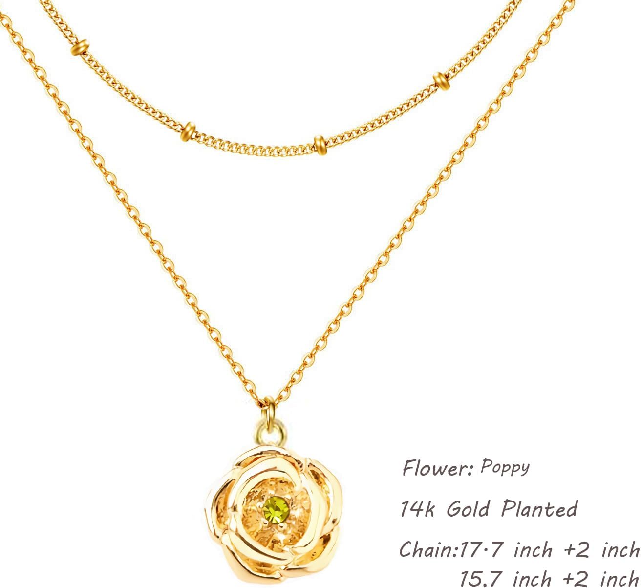 Birth Month Flower Necklace for Women,14K Gold Plated Dainty Flower Pendant Layered Necklace Jewelry Birthday Gift for Women - Image 4