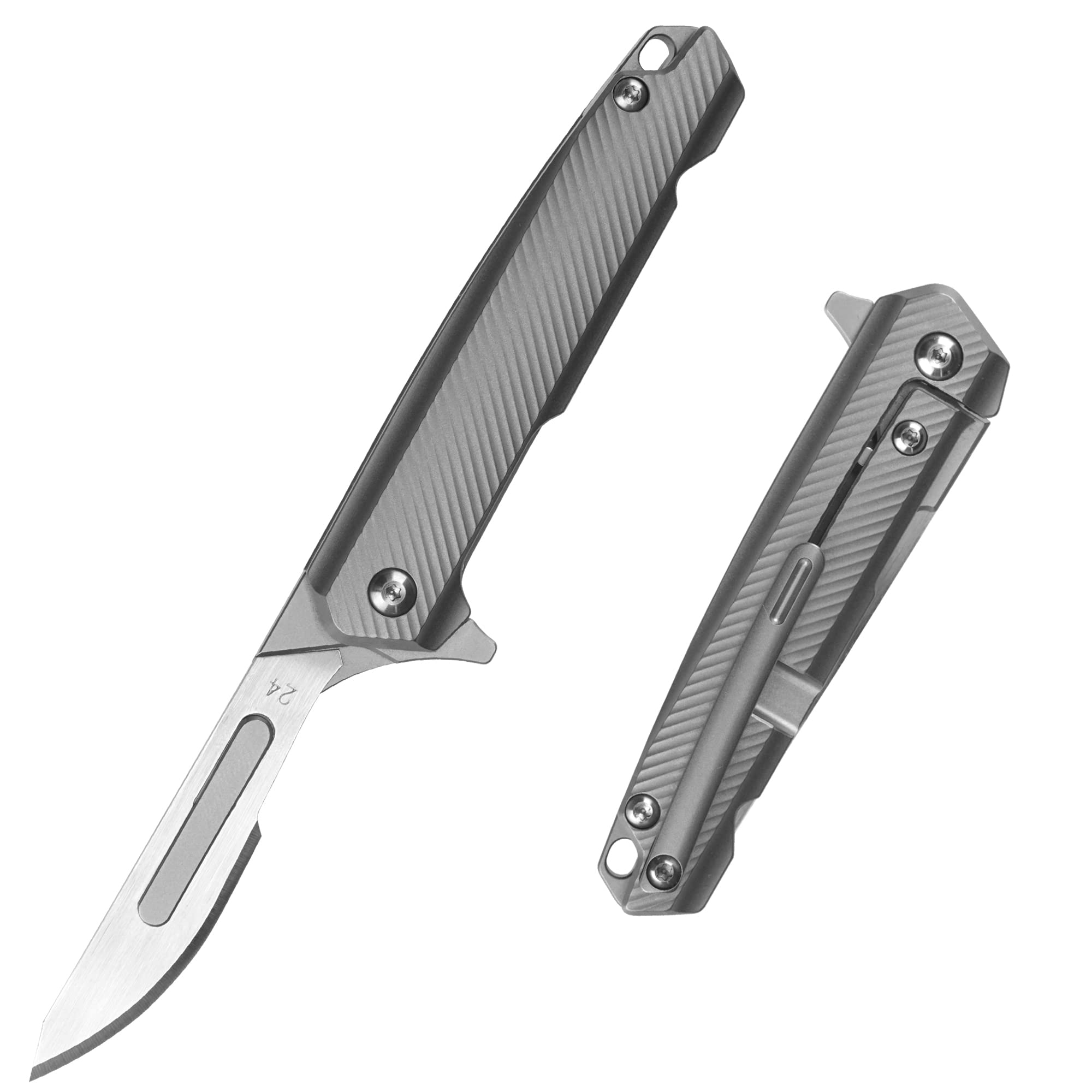 OLITANS AL-T011 Folding Scalpel CNC Titanium Handle Mini Folding Knife #24 Replaceable Blades Pocket Knife Box Open Tools