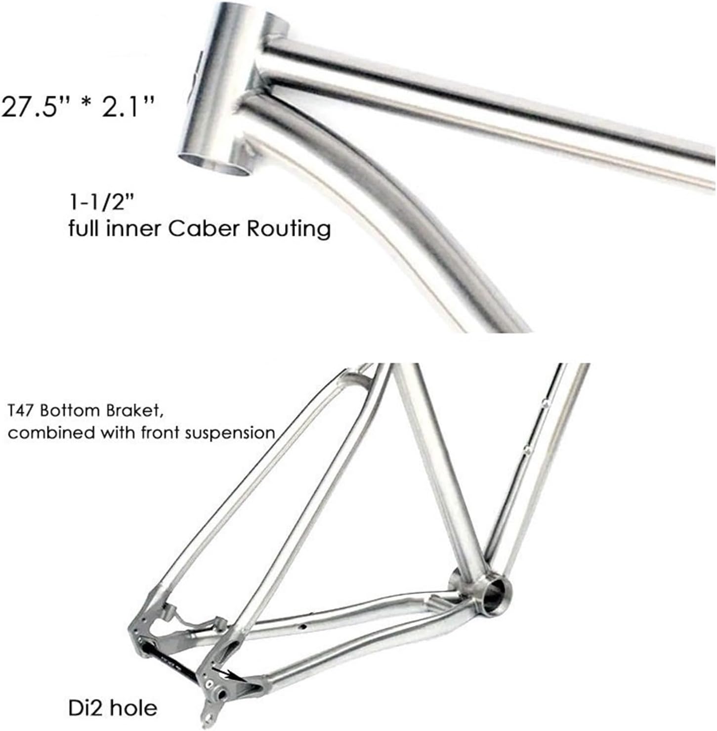 27.5"*2.1" Titanium Gr9 Mountain Bike Frame T47 BB Wide Tire Adult Bicycle Cycling Parts Full Inter Cable Routing