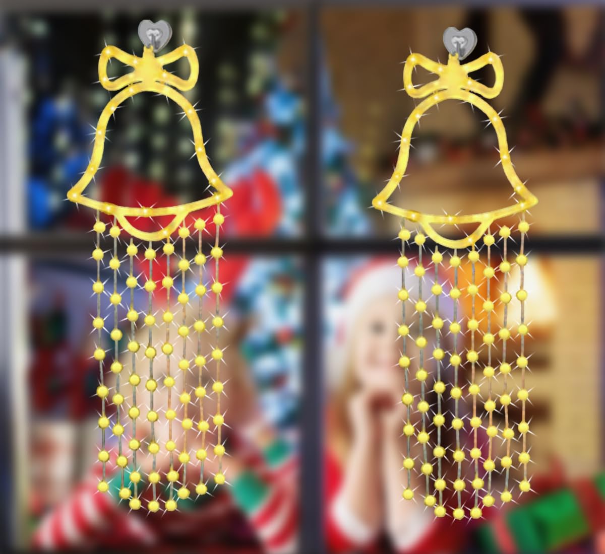 shsyue 2pcs Christmas Window Lights Indoor,Christmas Tree Decorations Light, Warmwhite Curtain Light 100 LED Lighting Beads - Image 4