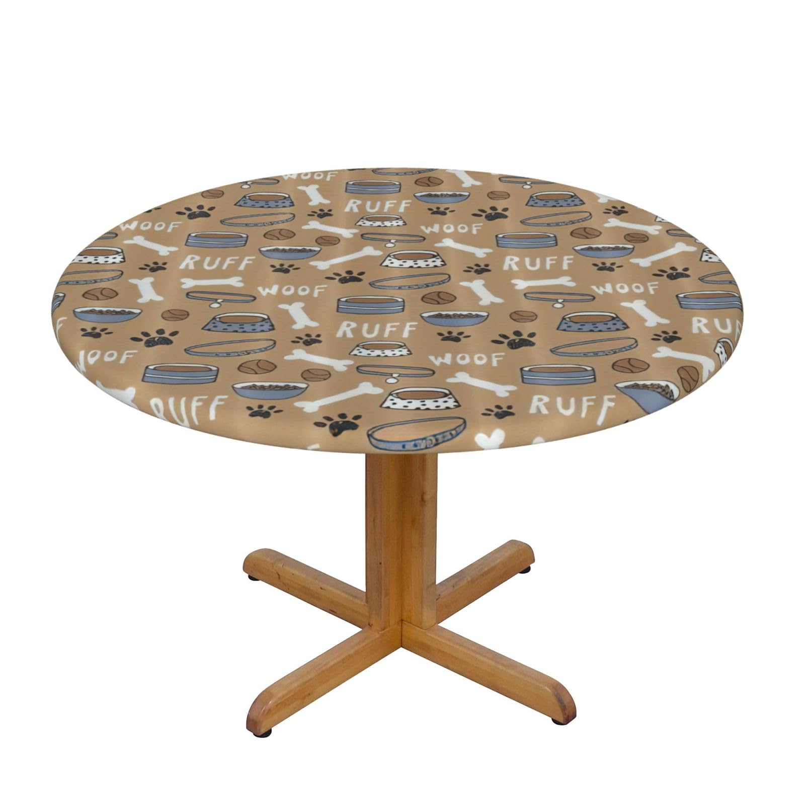 PPHGUT Cute Dog Bone Bowl Woof Paw Print Round Tablecloth Family Table Cover Kitchen Wedding Party Everyday Outdoor