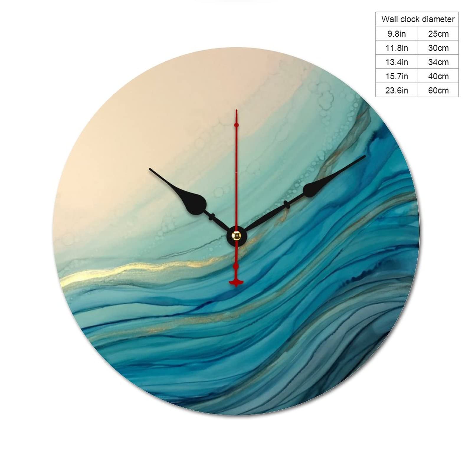 Amazon.co.jp: 高級な青と金ゴールド 水色ビーチと波 壁掛け時計  