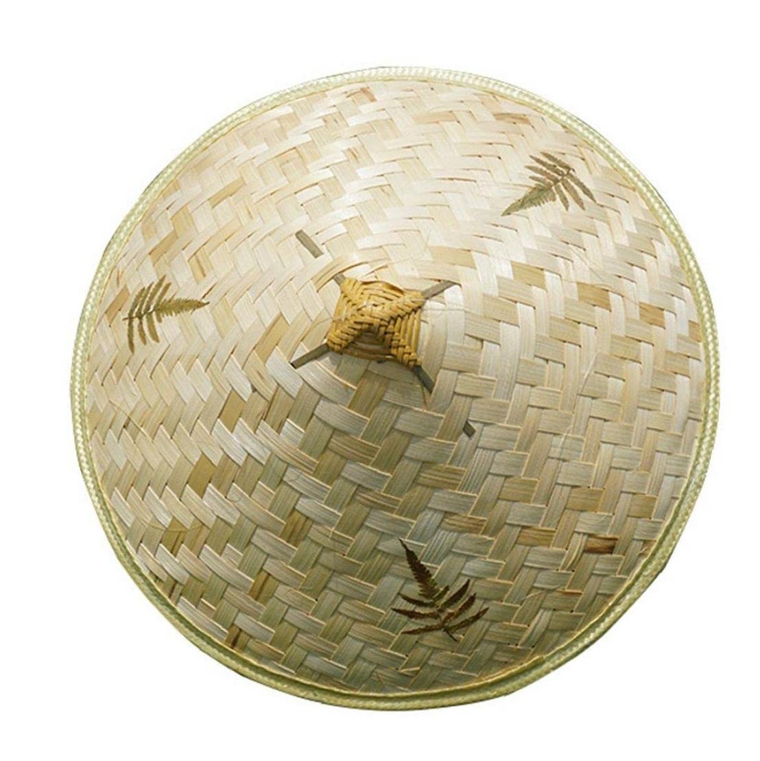 Fituenly Unisex Kids Style 2 Bamboo Hat - Oriental Asian Coolie Hat - Adult - Retro Straw Sun Hat - 42Cm - Breathable - Adjustable - All Seasons - Outdoor - Fishing - Gardening - Decoration