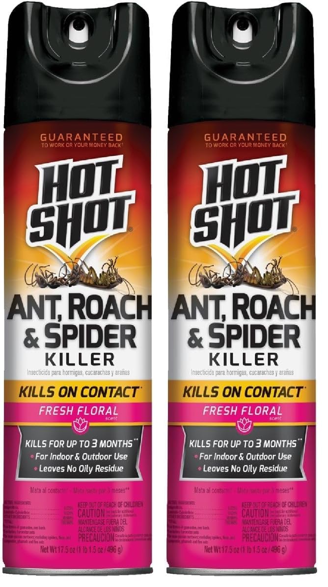 Hot Shot Ant, Roach & Spider Killer, Kills Insects Indoors and Outdoors, Kills Roaches and Listed Ants On Contact, Insecticide Spray, 17.5 Ounce (Pack of 2)