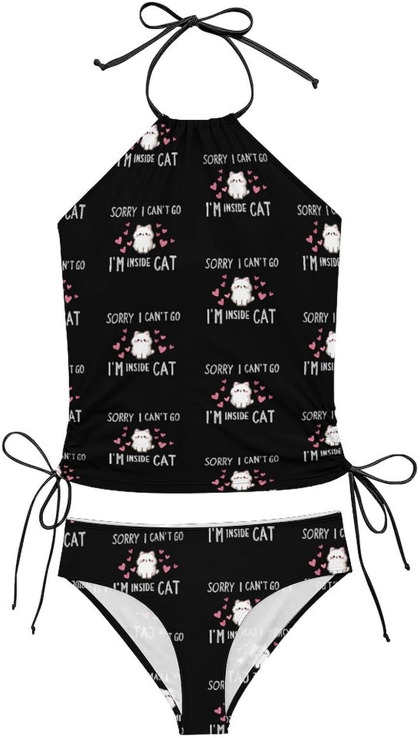 Sorry I Can’t Go I’m an Inside Cat Women Tankini 2 Piece Swim Bathing Suits | tummy control,high neck top with bottom,swimwear,swimsuits