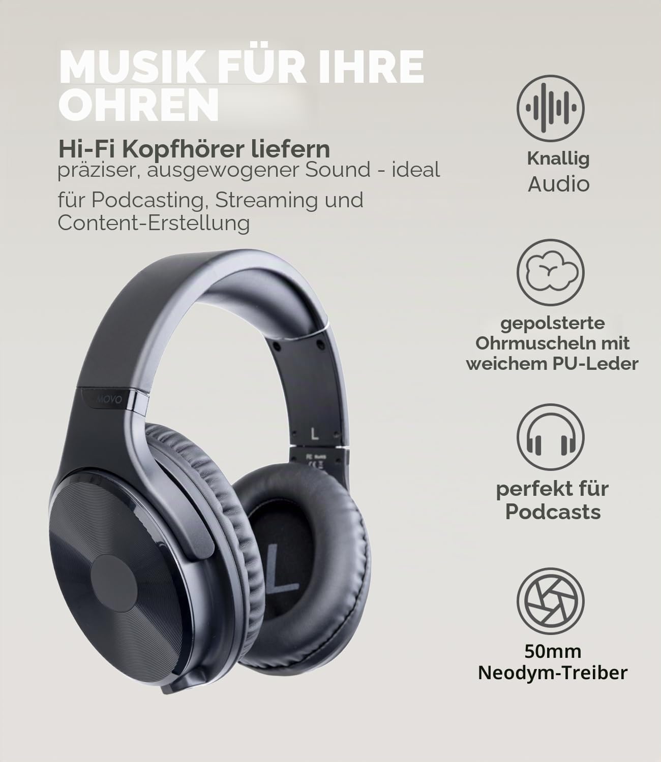 Movo Tragbares Podcast-Ausrüstungspaket für iPhone/Android-Telefone, Podcast-Kit mit Audio-Schnittstelle, 2 CastMic dynamische Mikrofone, 2 Kopfhörer, 2 Galgenarme – für Smartphones, Computer, PC und