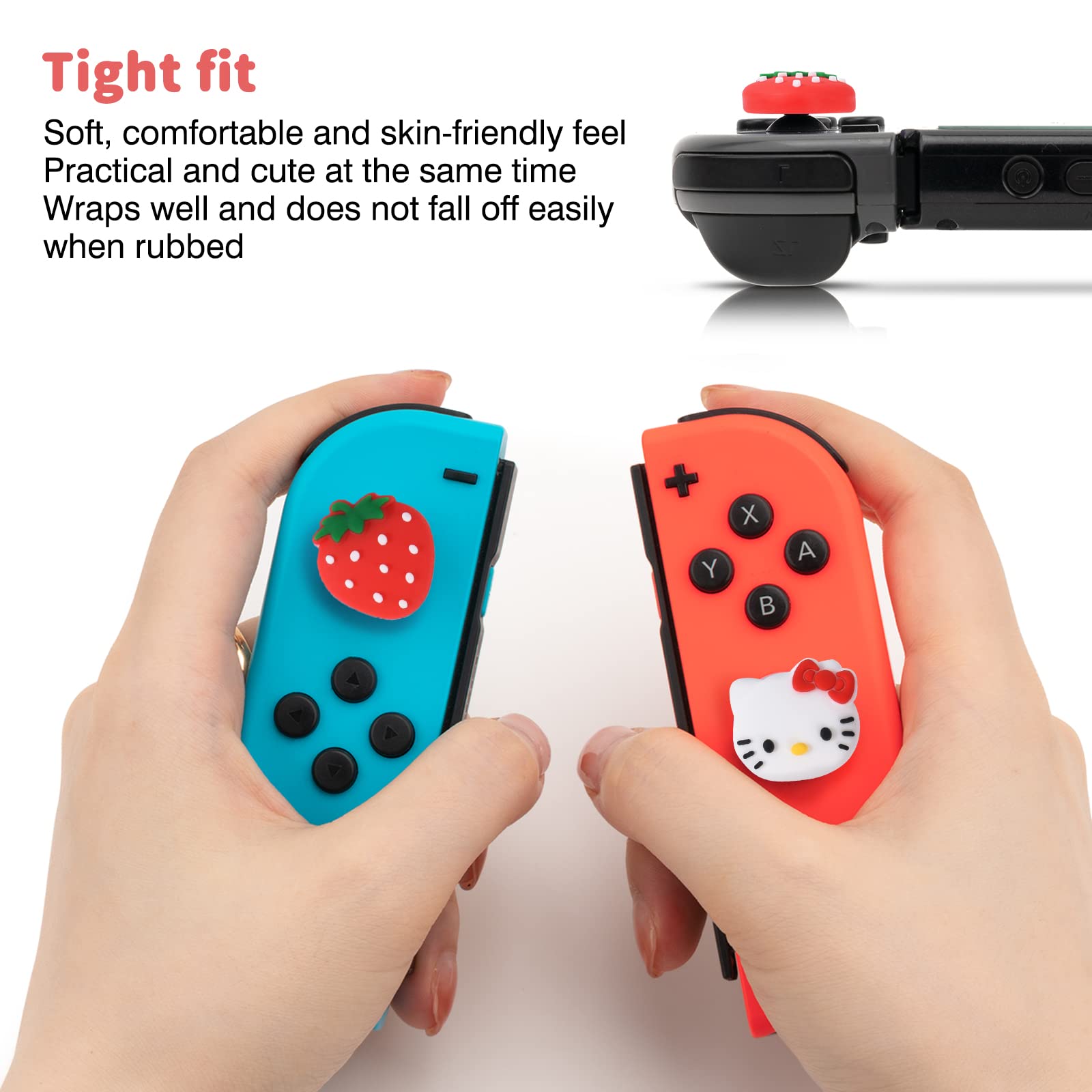 DLseego Mignon Thumb Grips Compatible with Switch Lite/Switch OLED Joy Con,Caps en Silicone Souple pour Manettes de Jeu,Capuchons pour Boutons de Manettes Analogiques-Chaton et Fraise